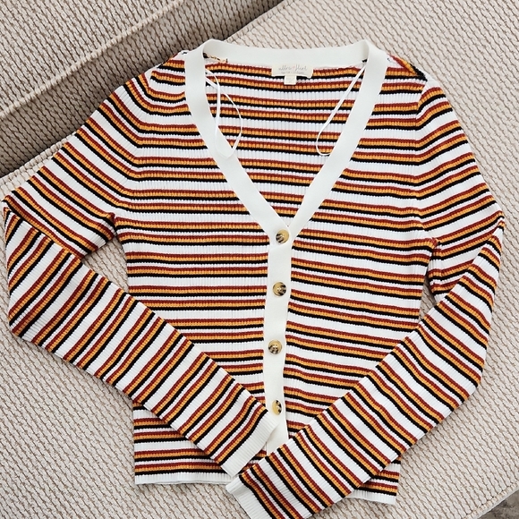 Striped Button-Up, Thin Cardigan Sweater, Medium, Ultra Flirt - Picture 1 of 5